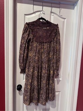 French Connection Purple and Cream Floral Long-Sleeve Midi Dress